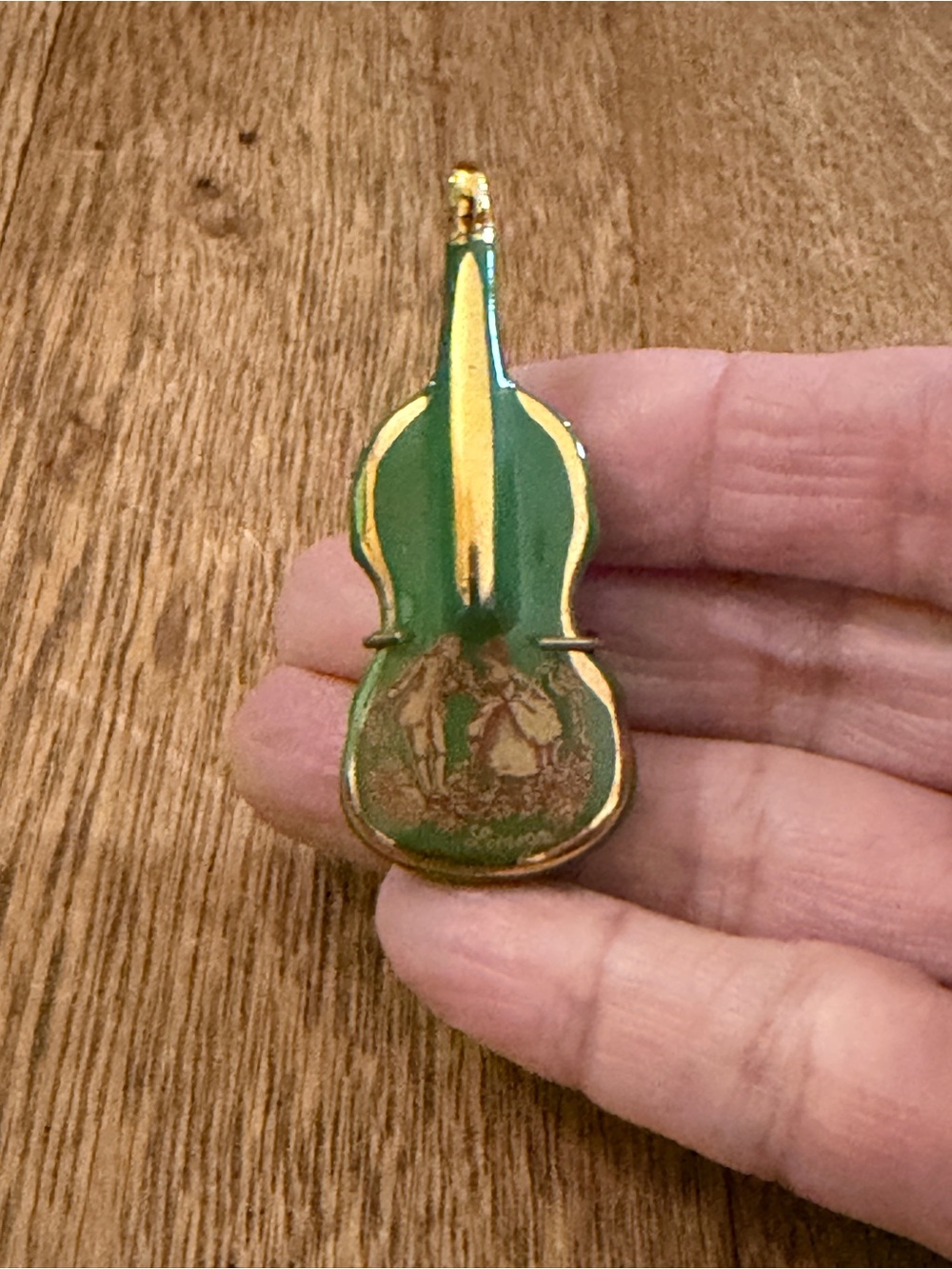 Limoges Green & Gold Porcelain Violin